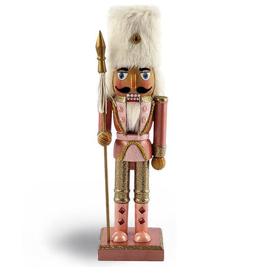 Soldier Nutcracker in Fancy Rose Gold White Fur Hat 10 Inch