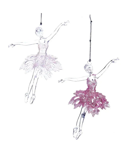 6"ACRYLIC PINK/WHITE BALLET GIRL ORNAMENTS