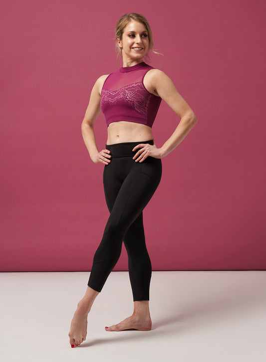 Bloch Lace Mock Neck Crop - Z0195 Cherry Red