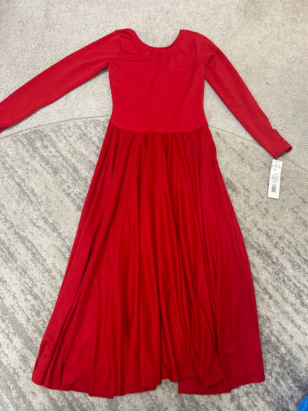 Body Wrappers Red Long Sleeve Praise Dress (size 12/14) - 512