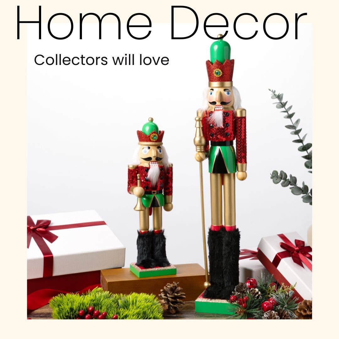 Soldier Nutcracker in Fancy Rose Gold White Fur Hat 10 Inch