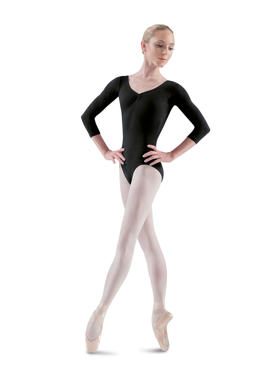 Bloch L5436 three-quarter sleeve leotard in black