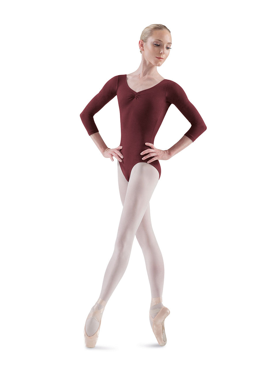 Bloch L5436 three-quarter sleeve leotard in burgundy