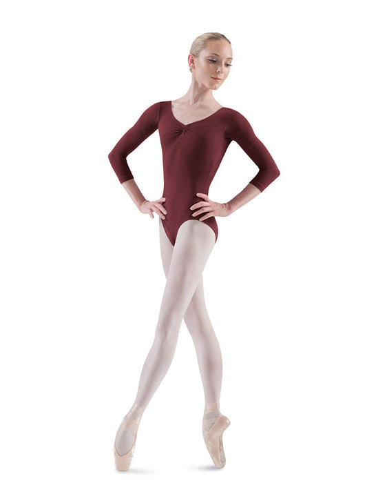 Bloch L5436 three-quarter sleeve leotard in burgundy