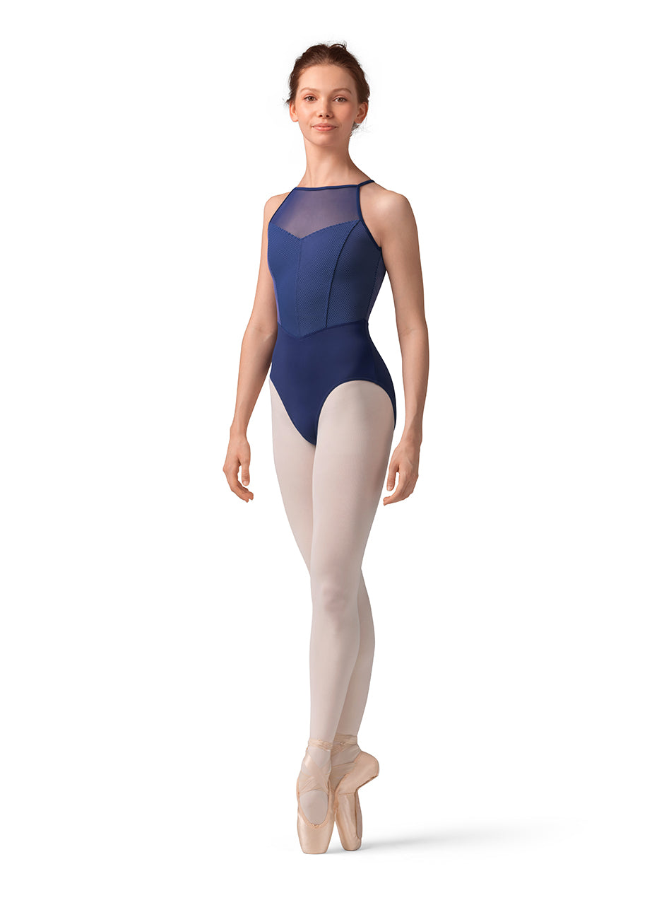 Mirella Stripe Halter Leotard - M40001LM
