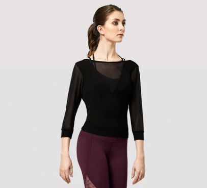 Bloch V Neck Mesh 3/4 Sleeve Top-FT5253