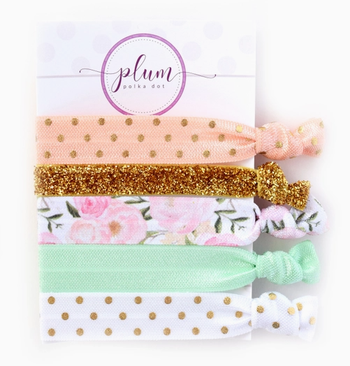 Plum Polka Dot Floral Hair Tie Pack
