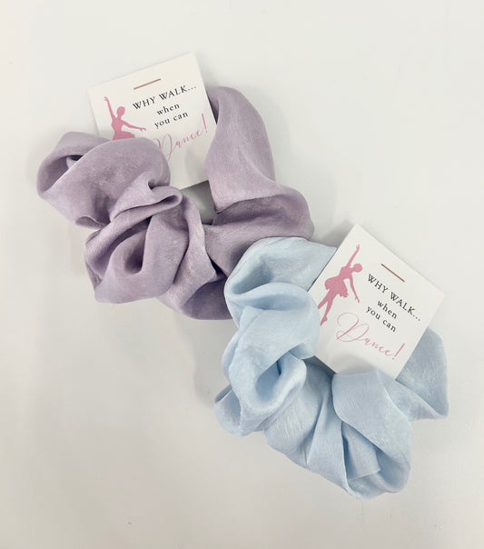 Plum Polka Dot "Why Walk When You Can Dance" Scrunchie