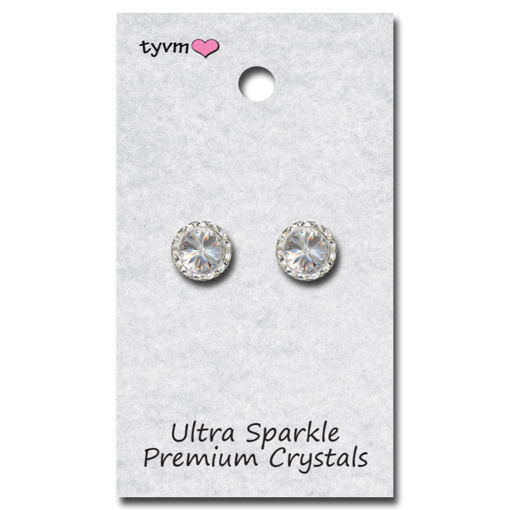 TYVM 11 mm Ultra Sparkle clear crystal clip-on competition earrings